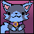 A lick lick icon of a grey and blue fox with a purple and gold collar